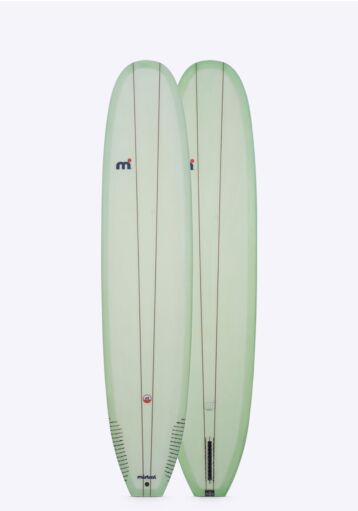 Mistral  Marea 9'2 Malibu Custom surfboard hardboard hand shaped by Fabio Giacomini in Italy green front and back