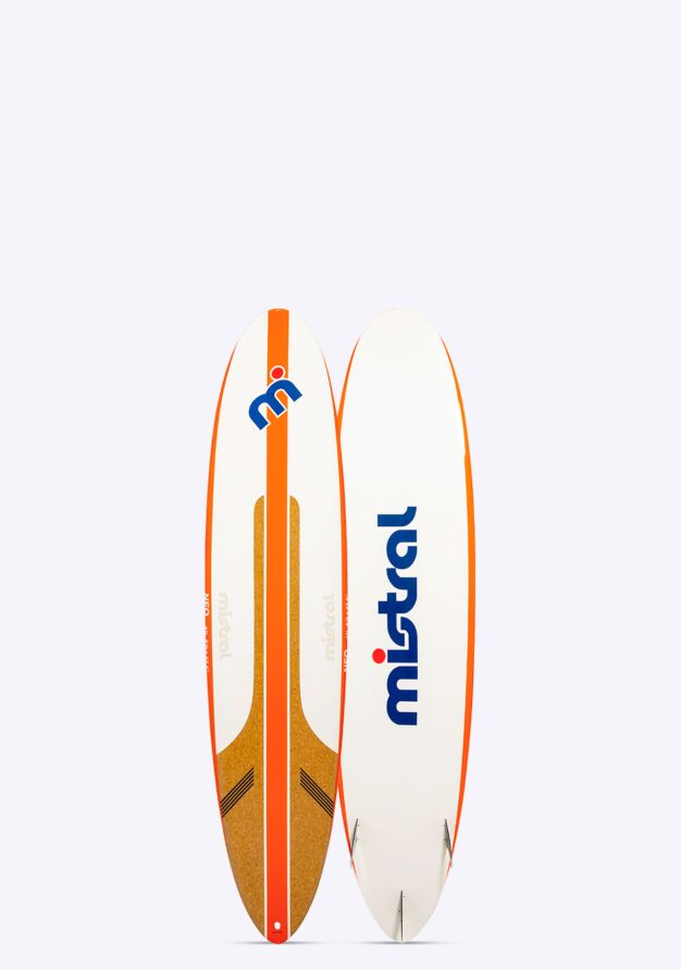 Mistral  Neo 7’0 Mini Mal Surfboard hardboard  orange wood white front and back