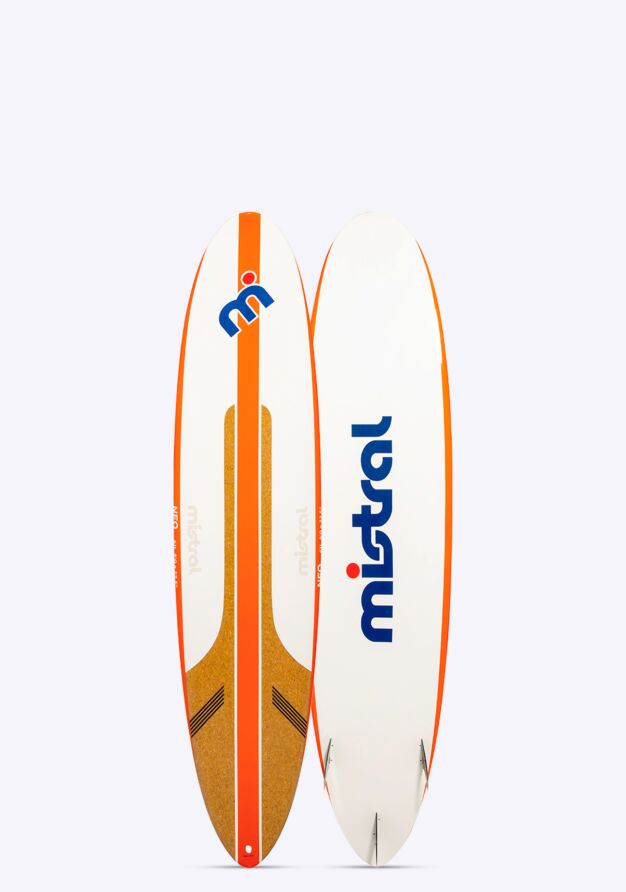 Mistral  Neo 7'6 Mini Mal Surfboard hardboard  orange wood white front and back