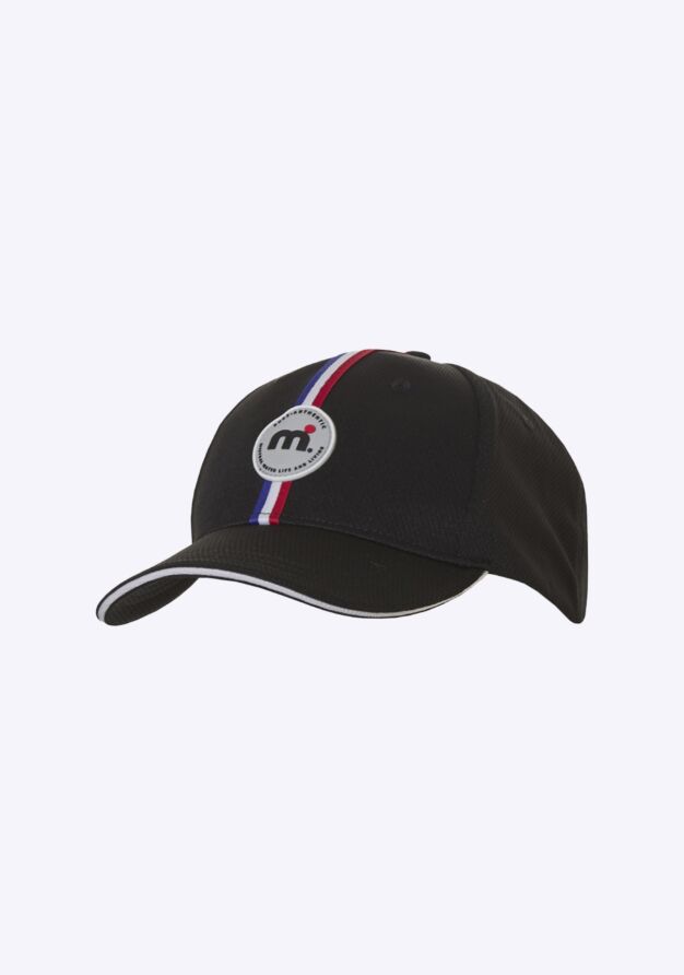 Mistral Coloured Stripe Casual Cap - Black beanies & caps red white blue striped logo black front