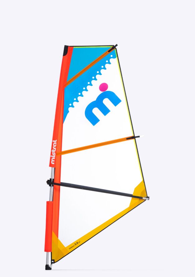 Mistral  3m Windsurfing Rig For Kids - Fits 8mm thread or mast track   sail 3 meter blue red orange yellow white front